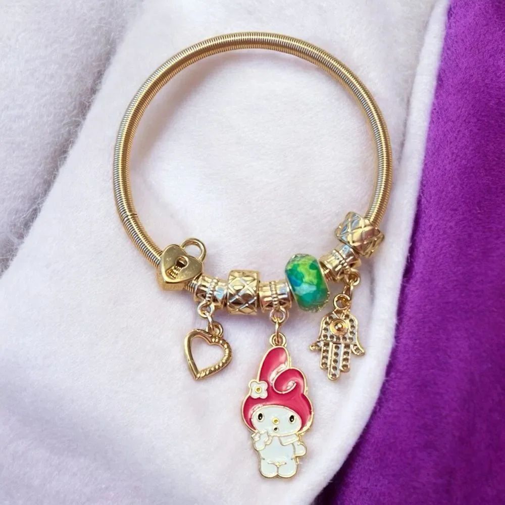 My Melody Heart Hamsa Gold Tone Charm Bracelet